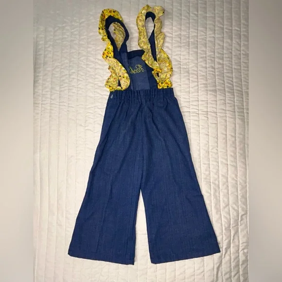 Vintage kids bellbottom overalls with yellow ruffles size T2 [k-34] - Picture 3 of 6